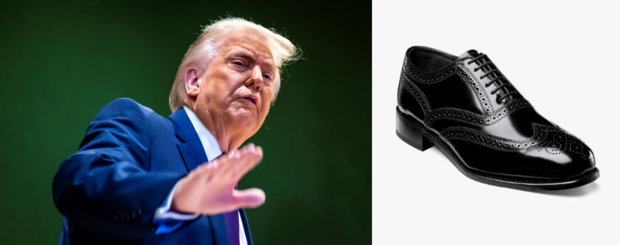 도널드 트럼프 미국 대통령(왼쪽)과 플로쉐임 옥스퍼드 윙팁의 한 종류(오른쪽). EPA연합뉴스, 플로쉐임 홈페이지 캡처