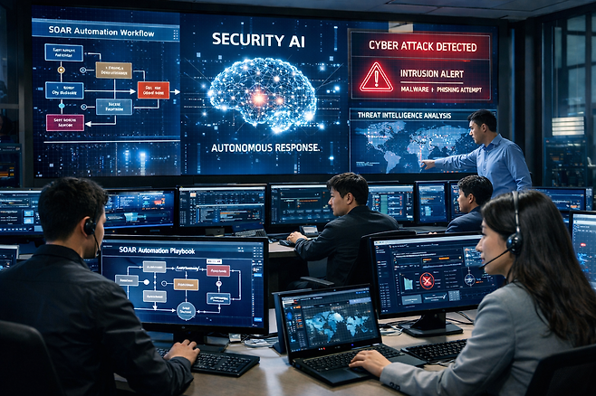 AI 기술이 접목된 SOAR 솔루션이 발전하면서 SOC 자동화 속도가 빨라지고 있다. / 챗GPT 생성