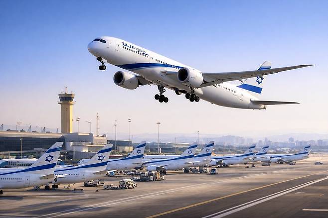 벤구리온 공항 항공기 모습 재현(AI생성 이미지)