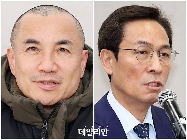 김진태 강원도지사(왼쪽)와 우상호 전 청와대 정무수석(오른쪽) ⓒ데일리안DB