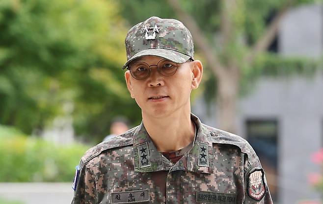 Maj. Gen. Kim Yong-dae, the former head of the Drone Operations Command, appears for questioning by a special counsel team at the Seoul High Prosecutors Office in southern Seoul on Sept. 18, 2025. [YONHAP]