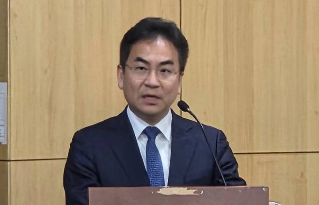 정기석 삼성물산 건설부문 상무가 '수소경제 민간투자 지속·확대를 위한 정책 방향 토론회'에서 발언하고 있다./사진=유선일 기자