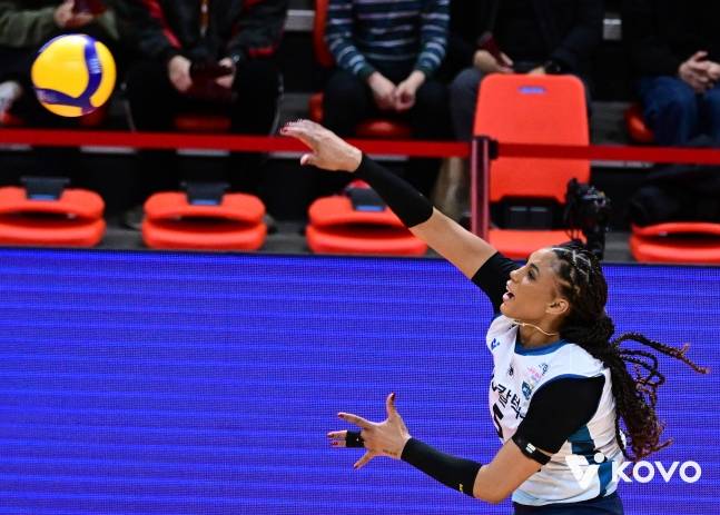 강력한 서브를 날리는 실바. /사진=KOVO 제공