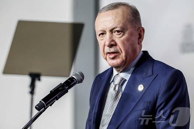 레제프 타이이프 에르도안 튀르키예 대통령이 23일(현지시간) 주요 20개국(G20) 정상회의 폐막 후 기자회견을 하고 있다. 2025.11.23. ⓒ 뉴스1 ⓒ AFP=뉴스1