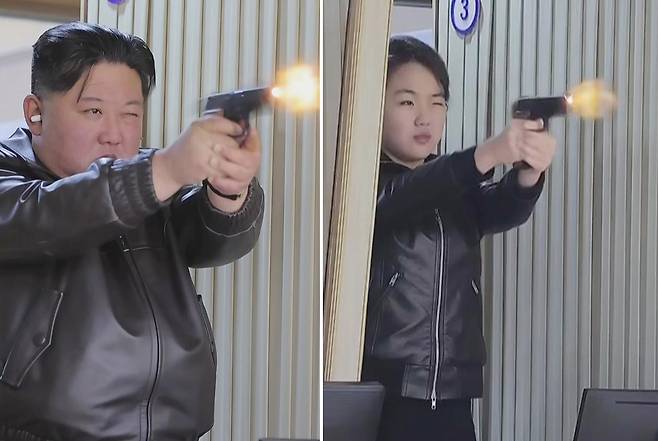 김정은 북한 국무위원장이 11일 제2경제위원회 산하 중요군수공장을 찾아 신형 권총을 사격하고 있다. 조선중앙TV·뉴시스