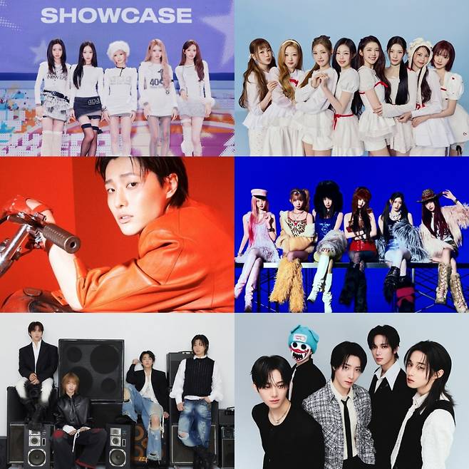 (왼쪽 상단부터 가로방향) 스타쉽 키키, SM 하츠투하츠, 이담엔터 우즈, 스타쉽 아이브, 안테나 드래곤포니, 카카오엔터 하츠웨이브/사진제공=카카오엔터테인먼트