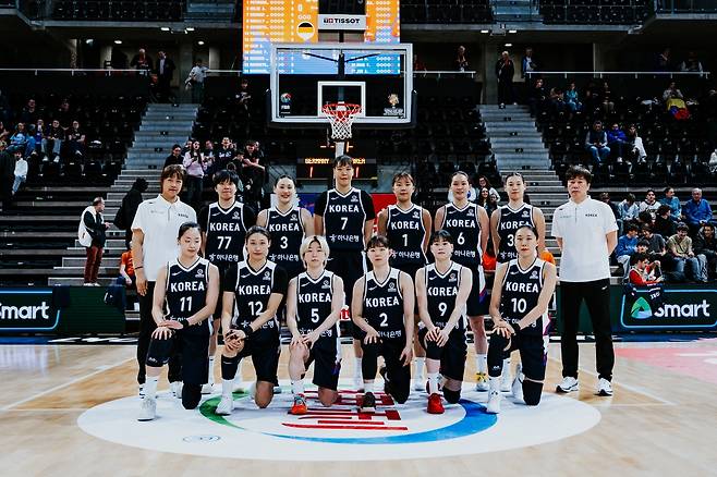 독일과의 경기에 나선 여자 농구 대표팀 [대한민국농구협회 제공. 재판매 및 DB 금지]