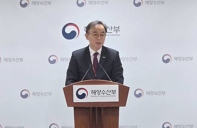 이희승 KIOST 원장이 12일 해양수산부 청사에서 기자간담회를 가졌다. /한국해양과학기술원 제공