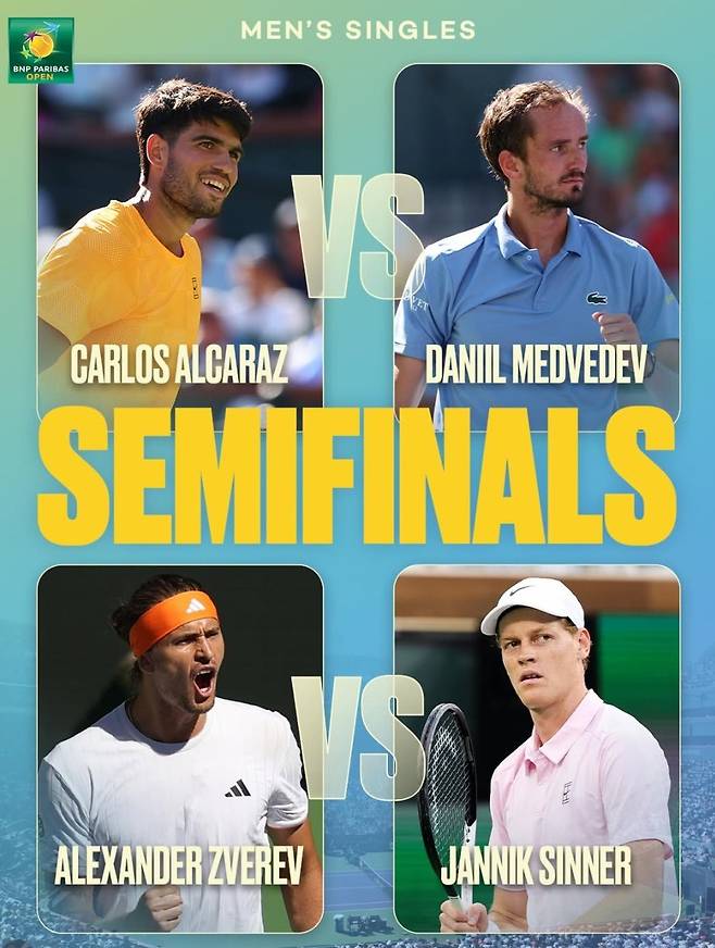 인디언 웰스 남자단식 4강 라인업. 대회본부 SNS