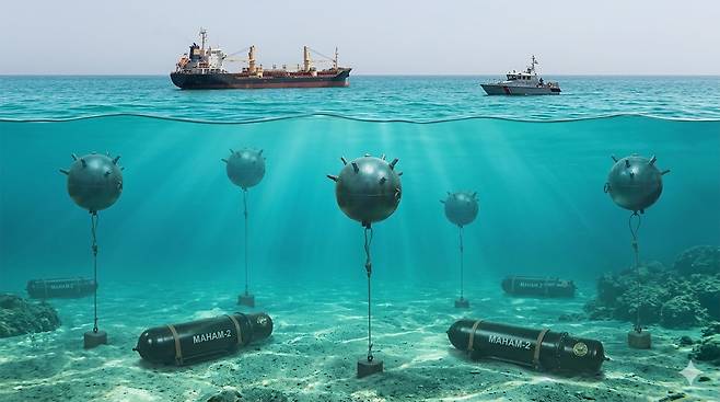 '나노바나나'로 생성한 기뢰 부설 AI이미지./ 제미나이