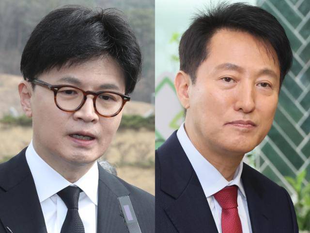한동훈(왼쪽 사진) 전 국민의힘 대표와 오세훈 서울시장. 뉴스1·연합뉴스