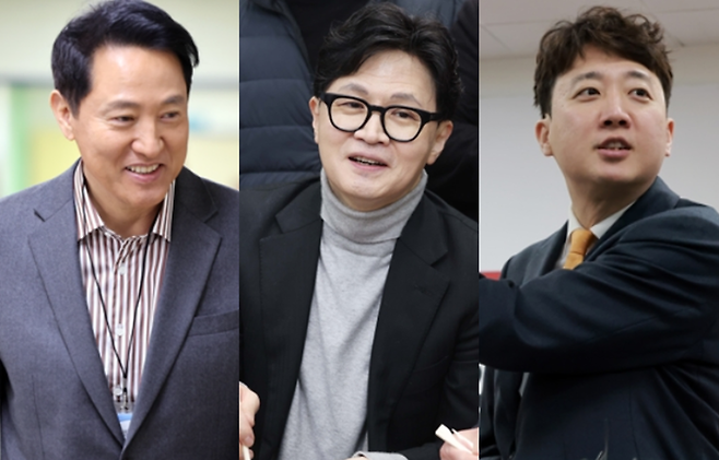 (왼쪽부터) 오세훈 서울시장, 한동훈 전 국민의힘 대표, 이준석 개혁신당 대표 [연합뉴스]