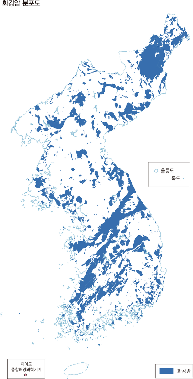한반도 화강암 분포도. 한국지질자원연구원