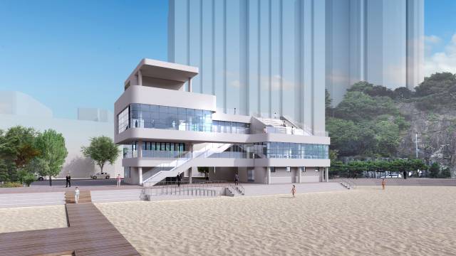 15일 부산 서구청은 암남동 송도해수욕장 중앙에 짓고 있는 ‘백년송도 해양문화 복합플랫폼’을 오는 6월께 개소한다고 밝혔다. 사진은 건물 조감도. 서구청 제공