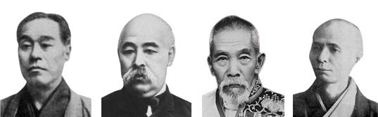 후쿠자와 유키치(왼쪽부터), 고토 쇼지로,&nbsp;이누카이 쓰요시,&nbsp;본인방(혼인보) 슈에이. 사진=독립기념관