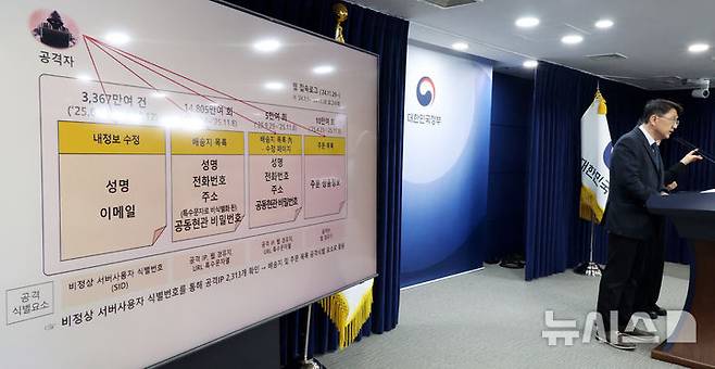 [서울=뉴시스] 추상철 기자 = 최우혁 과기정통부 정보보호네트워크정책실장이 지난달 10일 오후 서울 종로구 정부서울청사에서 '쿠팡 침해사고 민관합동조사단 조사결과 발표' 브리핑을 하고 있다. 2026.03.15. scchoo@newsis.com