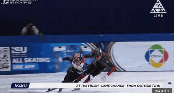 이정민과 캐나다 막심 로운의 충돌 장면. ⓒ스브스스포츠