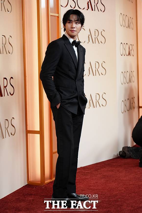 케데헌에서 사자보이즈 진우를 연기했던 안효섭이 이날 아카데미에 참석한 모습. /로스앤젤레스=AP.뉴시스
