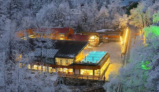 하이뤄거우 금산온천리조트의 노천 온천. 사진 금산리조트