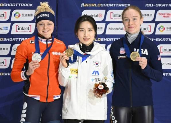 여자 1500m에서 우승한 김길리(가운데). [AP]