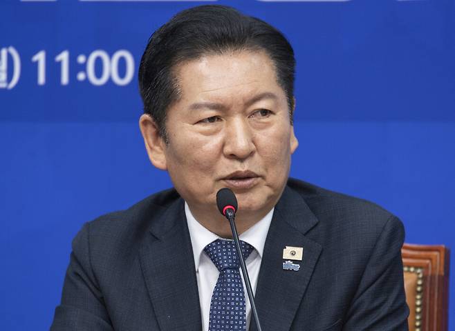 정청래 더불어민주당 대표가 16일 국회에서 열린 민주당 시·도당위원장협의회 회의에서 발언하고 있다. ⓒ연합뉴스