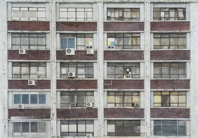 정재호 작, '인사동 빌딩', 한지에 아크릴, 209x290cm 2018.