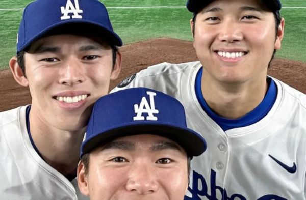 사사키 로키와 야마모토, 오타니(사진=오타니 공식 SNS)