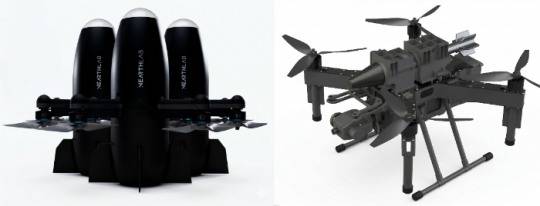 (From left) Counter-drone defense solution KAiDEN and swarm kamikaze drone XAiDEN. / Photo courtesy of NearthLab