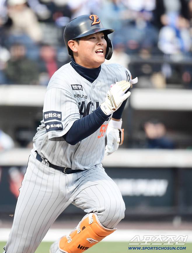 13일 대전 한화생명볼파크에서 열린 KBO리그 시범경기 한화와 삼성의 경기. 7회 내야안타를 치고 전력질주하는 한화 허인서. 대전=송정헌 기자songs@sportschosun.com/2026.03.13/