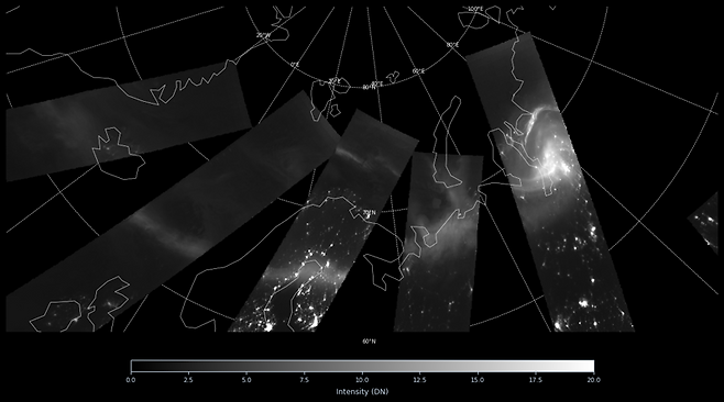 차중3호 로키츠에서 본 오로라 고리의 모습. 2026년 2월 14일 지자기 폭풍 당시 확보한 영상으로 사진 오른쪽의 밝은 부분이 오로라. 우주항공청 제공