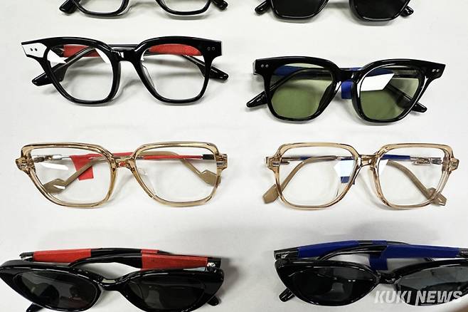 17일 지식재산처가 공개한 아이웨어 진품(왼쪽)과 모방품. 사진=이재형 기자