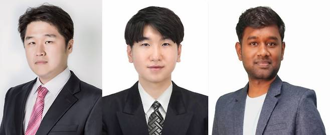 박철민 금오공대 신소재공학전공 교수와 윤정면 연구원과 톤다이만 박사.(왼쪽부터)/사진제공=금오공대