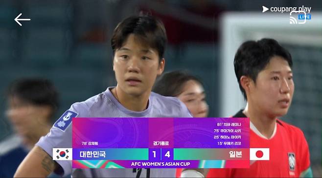 [종합] 여자 아시안컵, 일본에 1-4 대패…11년째 한일전 무승 (사진=쿠팡플레이)