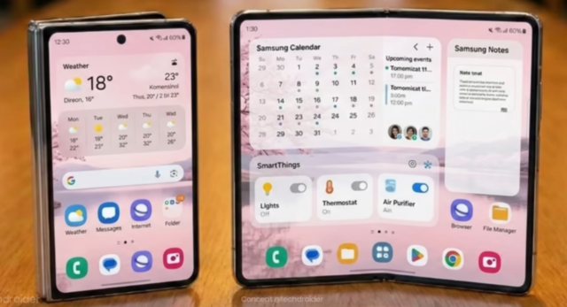 정사각형 갤럭시 Z 폴드 8 와이드 유출본. 테크드로이더 유튜브 캡처
