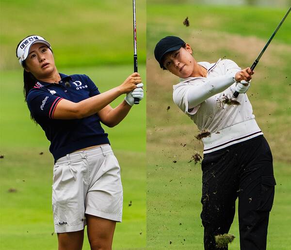 월요일 지역예선에서 홀인원을 기록한 이정은6 프로와 대기자 명단에 이름을 올렸던 전지원 프로가 2026년 미국여자프로골프(LPGA) 투어 포티넷 파운더스컵에 출전한다. 사진은 이정은6와 전지원이 2026년 LPGA 2부 투어인 엡손투어 IOA 골프 클래식에서 경기하는 모습이다. 이정은6는 IOA 골프 클래식 우승을 차지했고, 전지원은 준우승했다. 사진제공=엡손투어_LPGA (사진을 무단으로 사용하지 마십시오.)