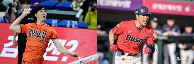 남자 프로배구 OK저축은행 전광인(왼쪽 사진)과 프로야구 롯데 전준우의 유니폼. KOVO·롯데 제공