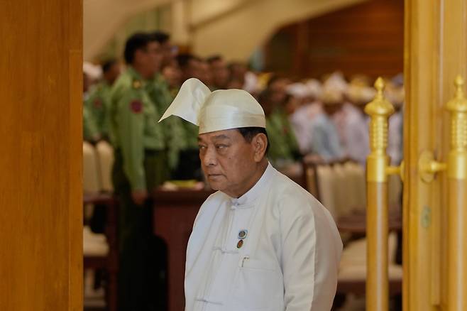 16일(현지시간) 미얀마 새 하원의장이 된 킨 이 통합민주연합 대표. AP연합뉴스