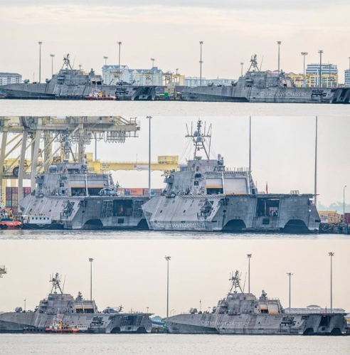 말레이시아 페낭항에 정박 중인 미 군함 USS 털사와 USS 샌타 바버라. 더워존 제공