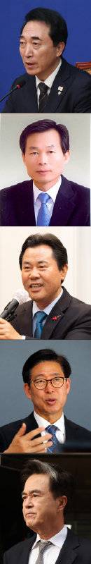 6·3지방선거 충남도지사에 출마 선언한 후보들. 위쪽부터 박수현 더불어민주당 의원, 나소열 전 서천군수와 박정현 전 부여군수, 양승조 전 충남지사, 김태흠 충남지사. 동아DB
