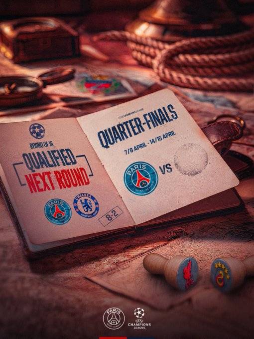 2025~2026시즌 UCL 16강에서 승리한 파리 생제르망. 비어있는 PSG의 상대(리버풀 또는 갈라타사라이).  /사진=파리 생제르망(PSG) 공식 사회관계망서비스(SNS)