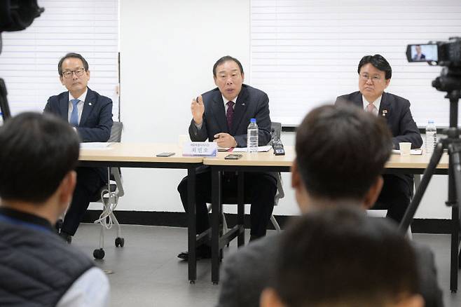 최민호 세종시장이 19일 서울 세종사무소에서 열린 정책간담회에서 발언하고 있다. 사진제공=세종시