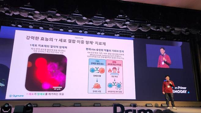 오재학 카이뮨 대표가 짚은 문제는 분명했다. 현재 면역 항암 치료의 핵심 축 중 하나인 T세포 결합 이중항체는 강력한 항암 효능을 보여왔지만, 동시에 큰 부작용이라는 한계를 안고 있다. 바로 과도한 면역 반응으로 인한 사이토카인 폭풍이다. (사진=테크42)