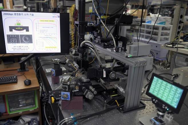 200Gbps 광검출기 소자의 성능 검증을 위한 측정 장비 모습. ETRI 제공