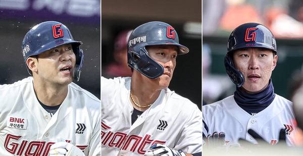 왼쪽부터 김민성, 노진혁, 박승욱