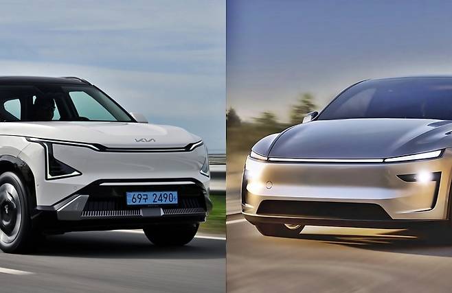 기아 EV5와 테슬라 모델Y [사진출처=기아, 테슬라/편집=최기성 매경 디지털뉴스룸 기자]