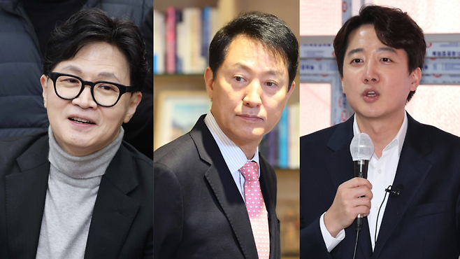 왼쪽부터 한동훈 전 국민의힘 대표, 오세훈 서울시장, 이준석 개혁신당 대표 ⓒ연합뉴스