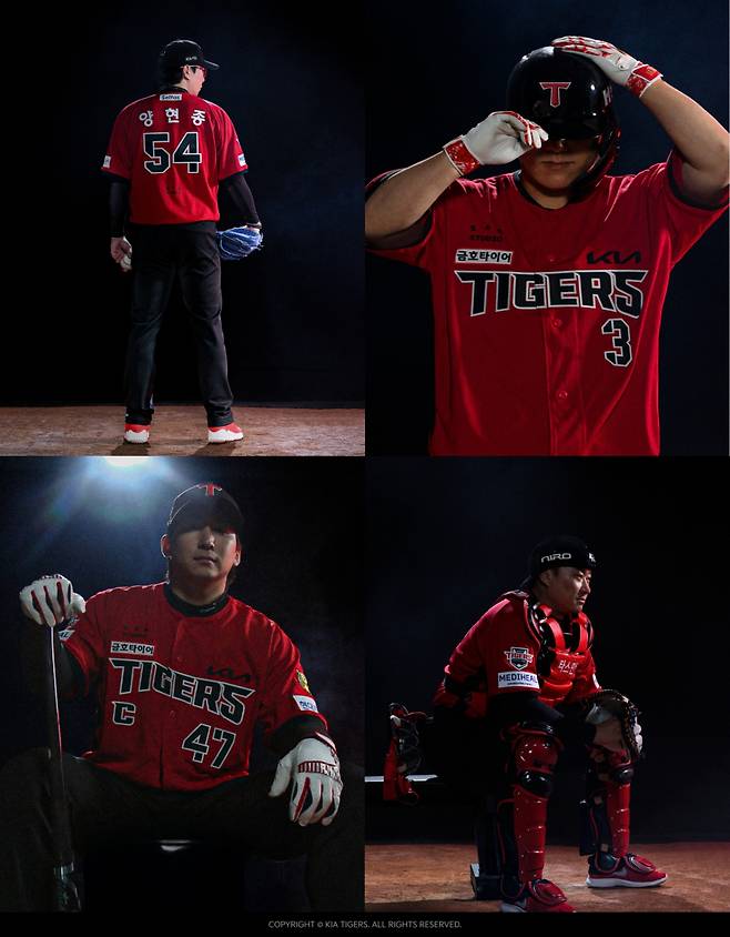 KIA 타이거즈 선수들의 서드 유니폼 실착 모습. /사진=KIA 타이거즈 제공