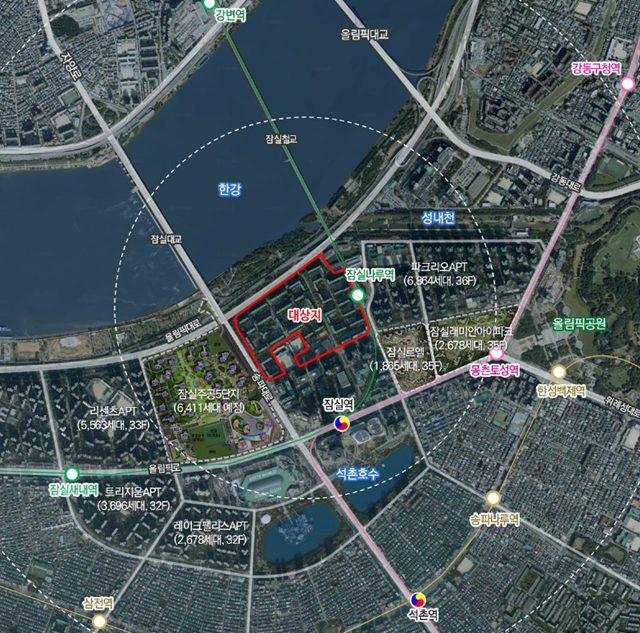 잠실 장미아파트는 한강, 지하철역과 가까워 우수한 입지적 특성을 갖췄다. /서울시