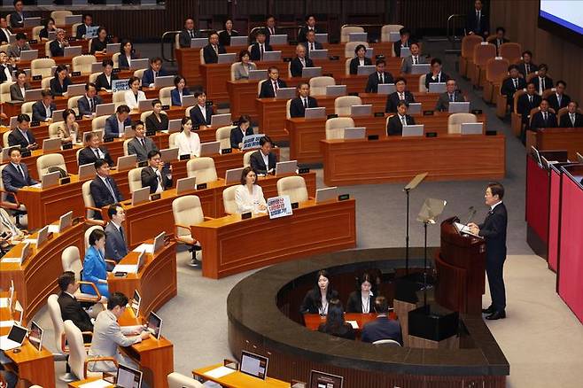 이재명 대통령이 2025년 6월 26일 오전 열린 국회 본회의에서 2025년도 제2회 추가경정예산안에 대한 정부의 시정연설을 하고 있다. ⓒ뉴시스
