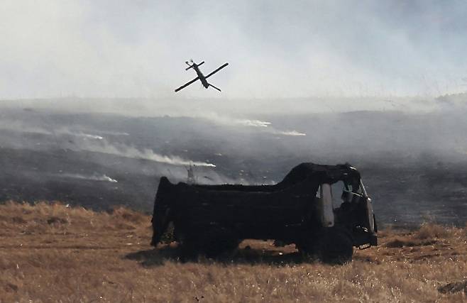 무인기 동원한 타격 훈련이 진행되고 있다. 노동신문=뉴스1